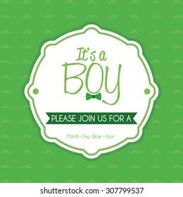 Colored label on a textured background for baby showers. Vector illustration