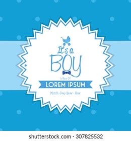 Colored label on a textured background for baby showers. Vector illustration