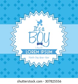 Colored label on a textured background for baby showers. Vector illustration
