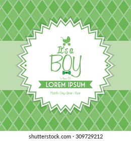 Colored label on a textured background for baby showers. Vector illustration