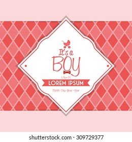 Colored label on a textured background for baby showers. Vector illustration
