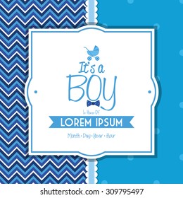 Colored label on a textured background for baby showers. Vector illustration