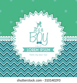 Colored label on a textured background for baby showers. Vector illustration