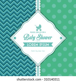 Colored label on a textured background for baby showers. Vector illustration