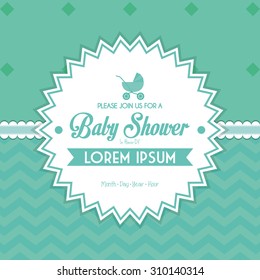 Colored label on a textured background for baby showers. Vector illustration
