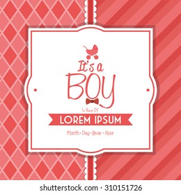 Colored label on a textured background for baby showers. Vector illustration