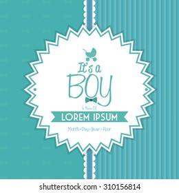 Colored label on a textured background for baby showers. Vector illustration