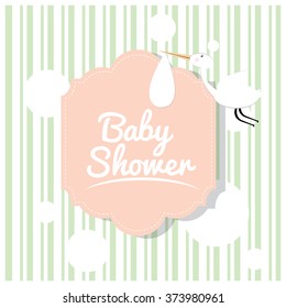 Colored label with a stork on a textured background for baby showers