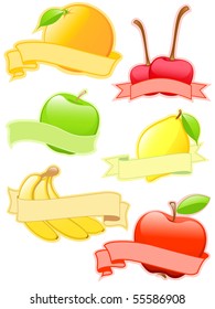 colored labels with fruits and ribbons
