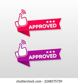Colored labels on a light background. Text. Approved. Like. Vector illustration.