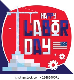 Colored labor day poster with construction crane Vector