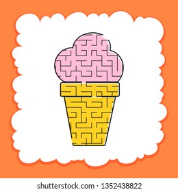 Colored labyrinth is an appetizing ice cream. Kids worksheets. Activity page. Game puzzle for children. Tasty food. Maze conundrum. Vector illustration