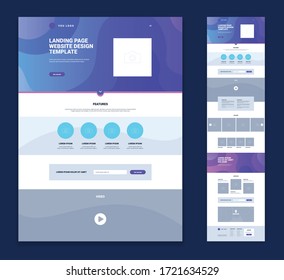 Colored landing page website design template set with flat elements links minimalist style vector illustration - Shutterstock ID 1721634529
