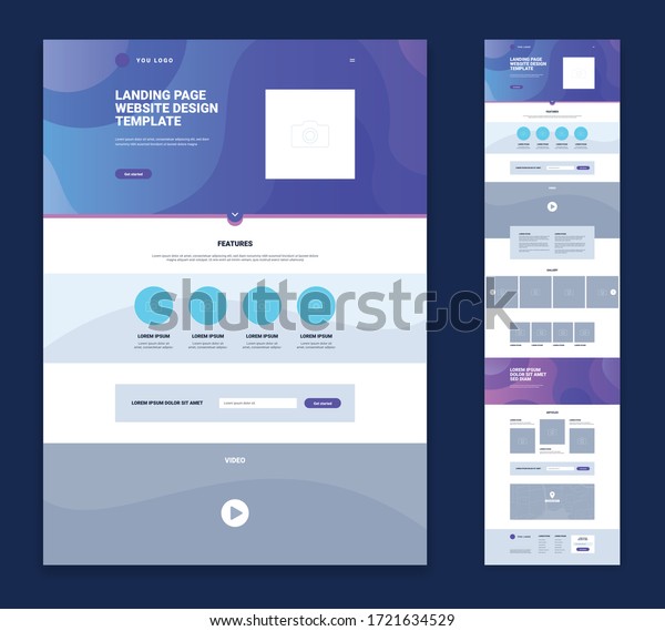 Colored landing page\
website design template set with flat elements links minimalist\
style vector\
illustration