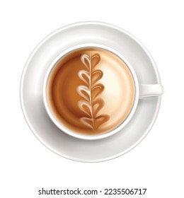 Colored latte art top view composition set image of coffee cup with art in mug on blank background vector illustration