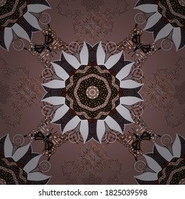 Colored layout on brown, neutral and gray colors. Presentation with mandala. Modern vector template for brochure leaflet flyer cover catalog magazine or annual report.