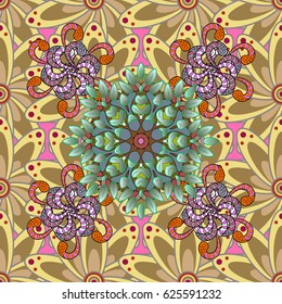 Colored layout on colorful background. Modern vector template for brochure leaflet flyer cover catalog magazine or annual report. Petals flowers. Presentation with mandala. Yellow, pink.