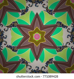 Colored layout on green, brown and neutral colors. Presentation with mandala. Technology design book layout. Modern vector template for brochure leaflet flyer cover catalog magazine or annual report.