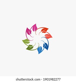 Colored leaf shape graphic logo template, stylish round, creative round foliage concept, environment, nature, growth