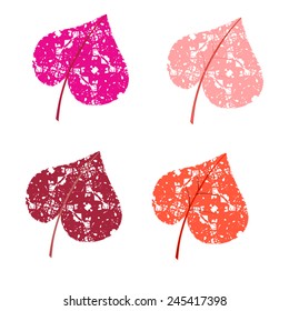 Colored leaves hearts. Vector  illustration