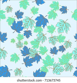 Colored leaves on a blue background
