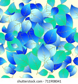 Colored leaves on a yellow background