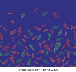 Colored leaves silhouettes in a blue background