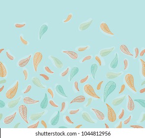 Colored leaves silhouettes in a light blue background