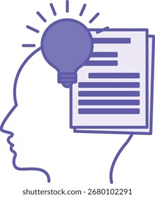 Colored Lesson Icon. Vector Illustration. Teacher's Head, Turned-On Light Bulb, and Lectures. Teaching People a Specific Subject. School and Education Concept