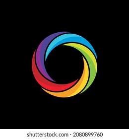 colored letter o twist style with 5 elements logo design on black background