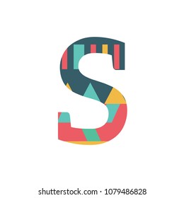 Colored letter S with colorful texture.  Vector alphabet with pattern effect letter. Vector flat style font S with colorful pattern. S Typography Art. Use for logo, design and business card.