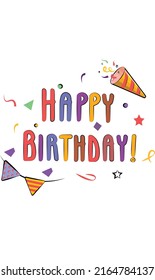 colored lettering bright adorable flat vector  vertical layout invitation web stories birthday party with candles crackers  flags confetti garland isolated on white