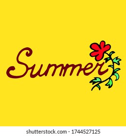 colored lettering summer text vector set collection with red flower