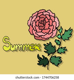 colored lettering summer text vector set collection with rose flower