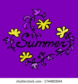 colored lettering summer text vector illustration set collection with flower