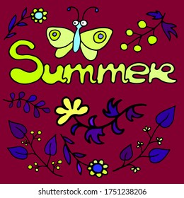 letras coloreadas colección de vectores de texto de verano con animales y plantas