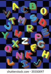 Colored letters against the chess background