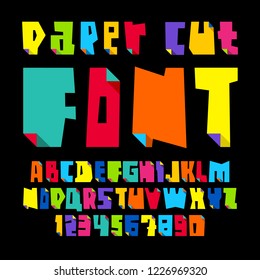 Colored letters, cut from paper with bent color angle, uppercase