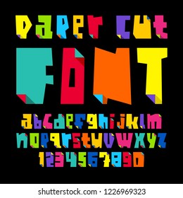 Colored letters, cut from paper with bent color angle, lower case