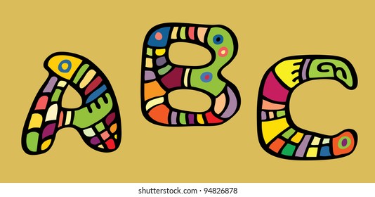 colored letters painted in the style of ethnic