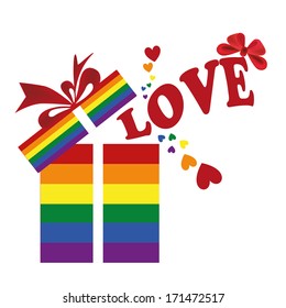 a colored lgbt present with some text and hearts