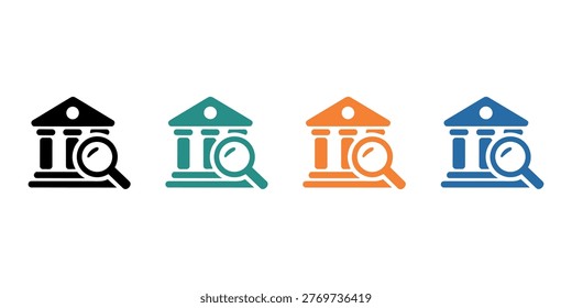 Colored library with magnifying glass black teal in white background