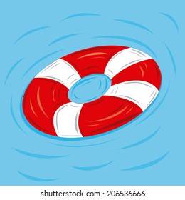 a colored lifesaver on the water with some waves