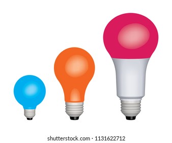 Colored light bulbs with different sizes. Vector illustration