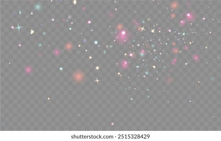 Colored light of golden dust png. Bokeh light light effect background. Christmas glowing dust background Christmas glowing light bokeh confetti and glitter overlay texture for your design.