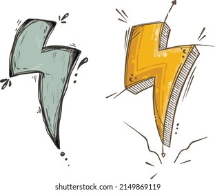 Colored lightning bolts, arrows in a funny style