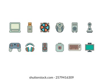 Colored Line Art Computer Parts Icons