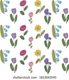 Farbige Linien Kunstblumen Muster Doodle floraler Hintergrund Vektorgrafik
