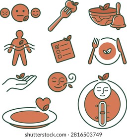 colored line art illustration featuring concepts of mindful nutrition hunger scales and body awareness for wellness