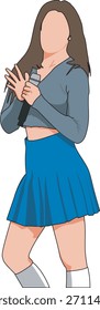 Ilustración vectorial de arte de línea coloreada de Kpop. Una chica coreana posa genial en el escenario